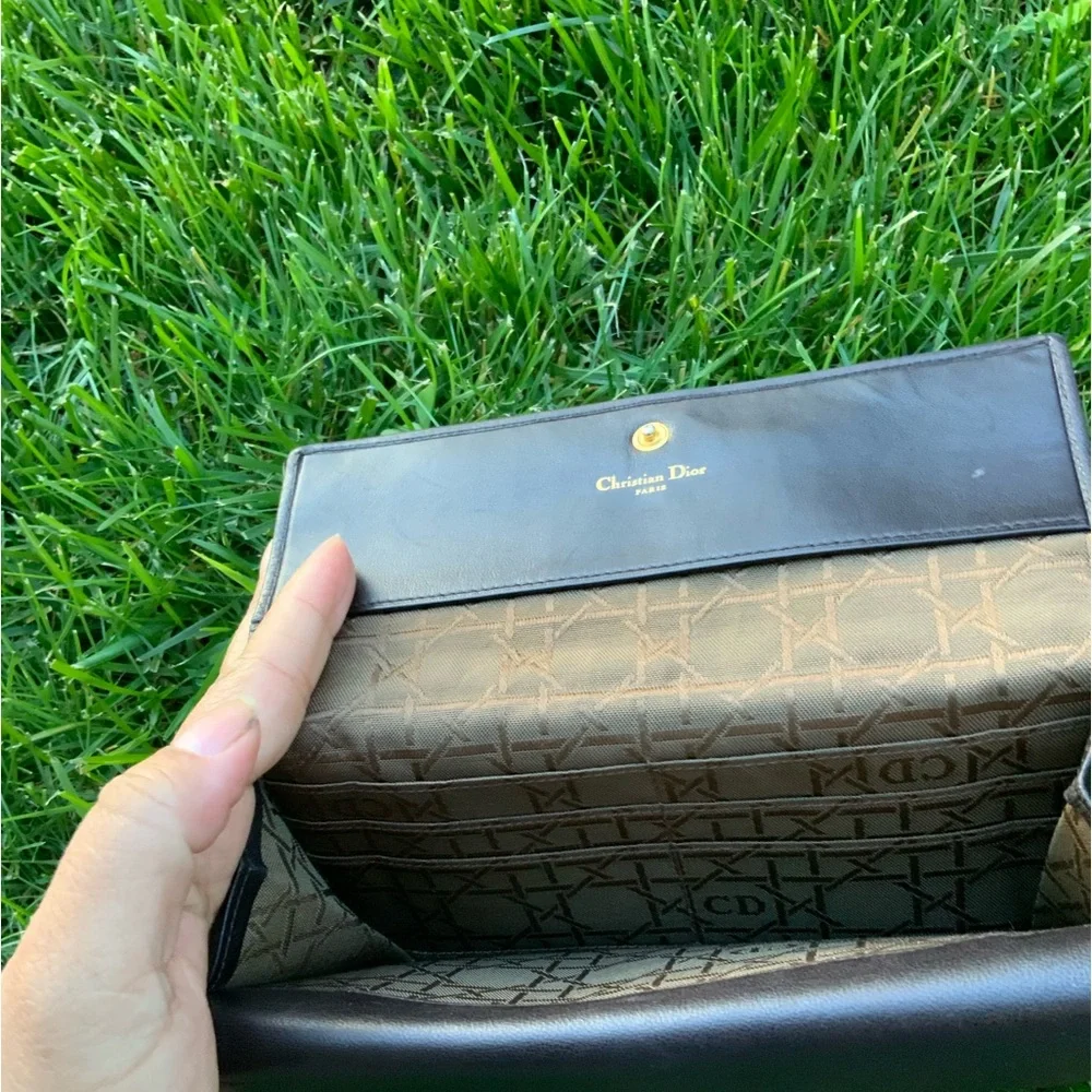 Christian Dior Vintage Cannage Long Wallet Black Leather Unisex.